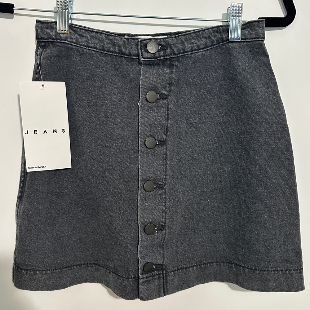 American Apparel Denim Button Front Mini Skirt Stone Washed Black‎ Size S